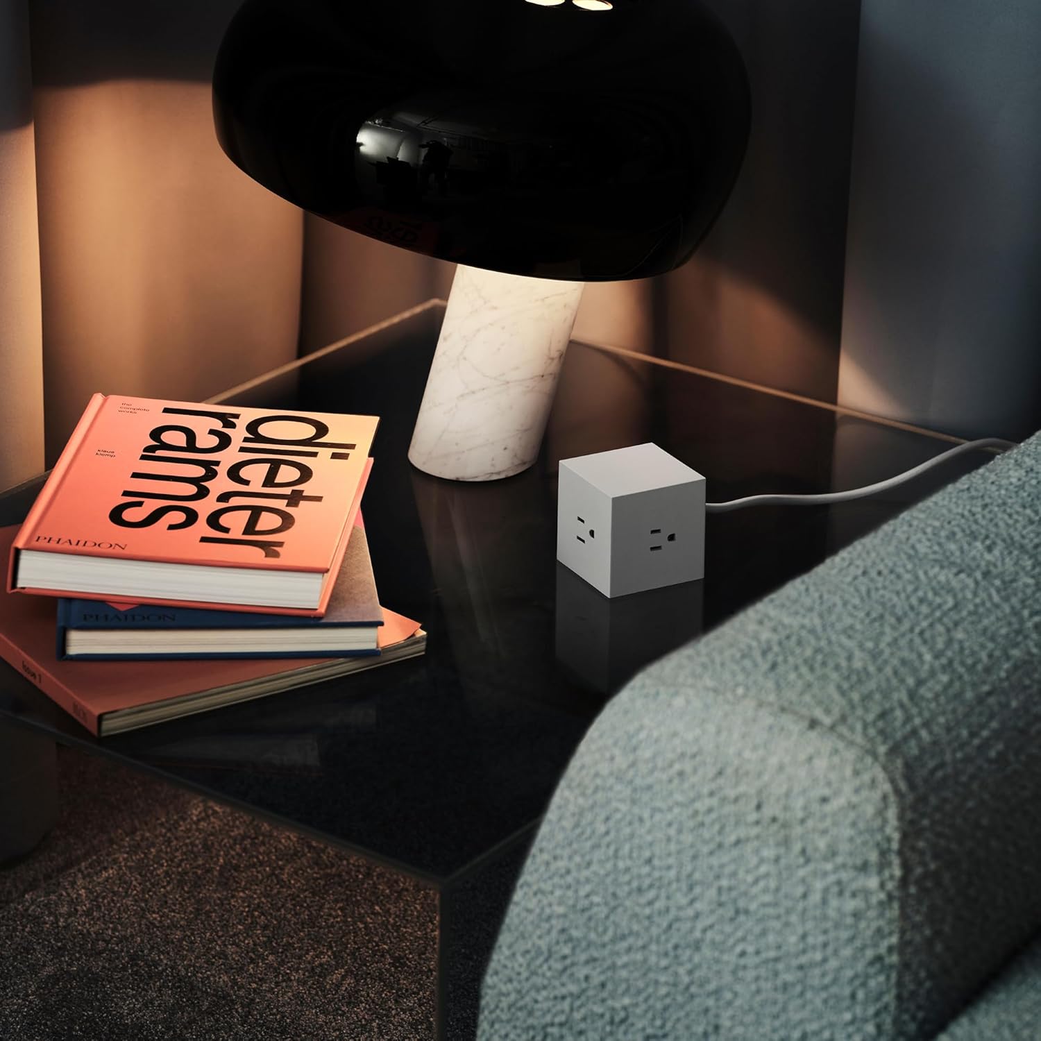 AVOLT Square 1 Magnetic Power Cube – Power Strip Cube, 3 AC Outlets, 2 Ports, Adhesive Mount, Modern Desk Power Strip for Home Office & Bedside, 5.9ft Extension Cord (Opal White, USB C - 5.9ft)