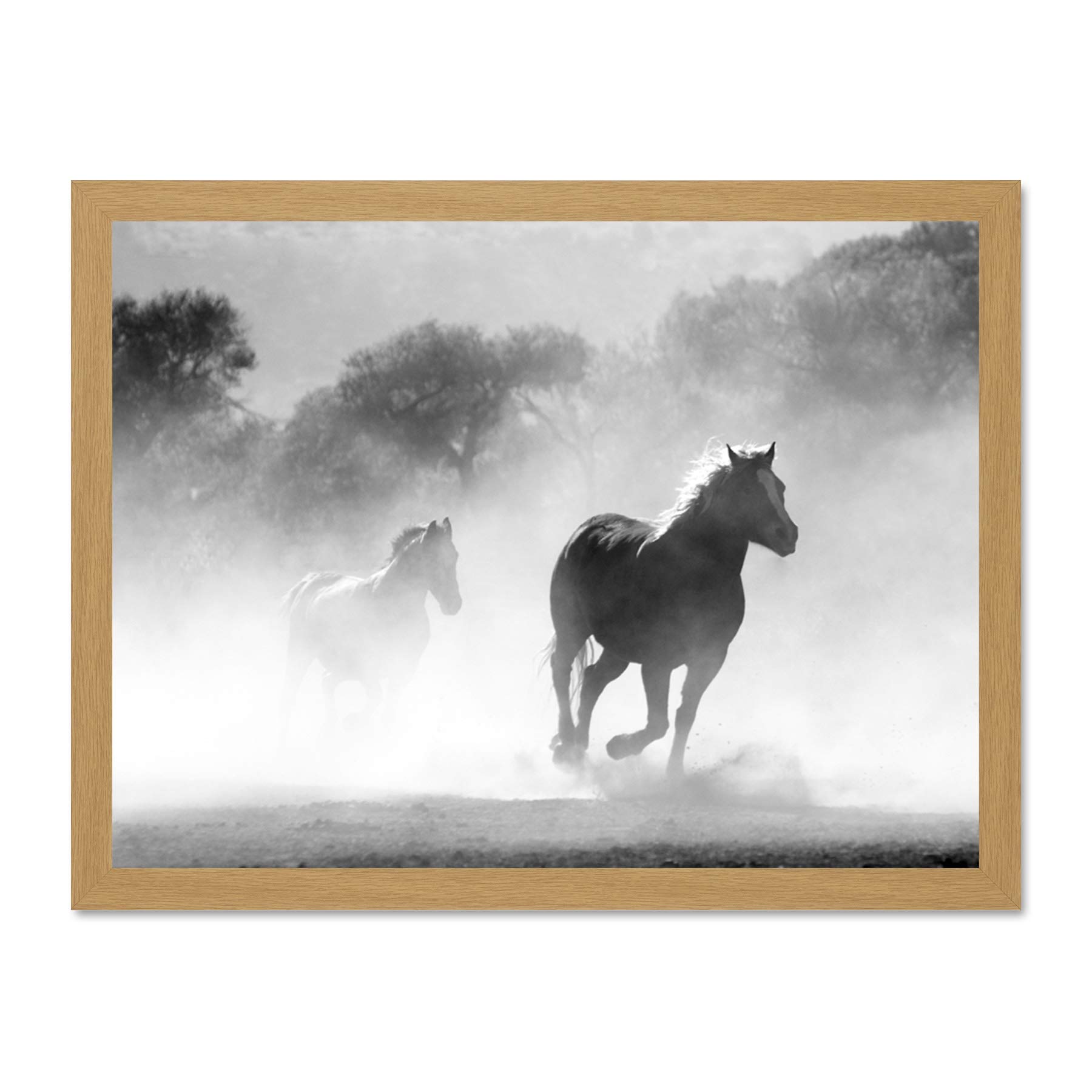 Horses Running Mist BW Large Framed Art Print Poster Wall Decor 18x24 inch