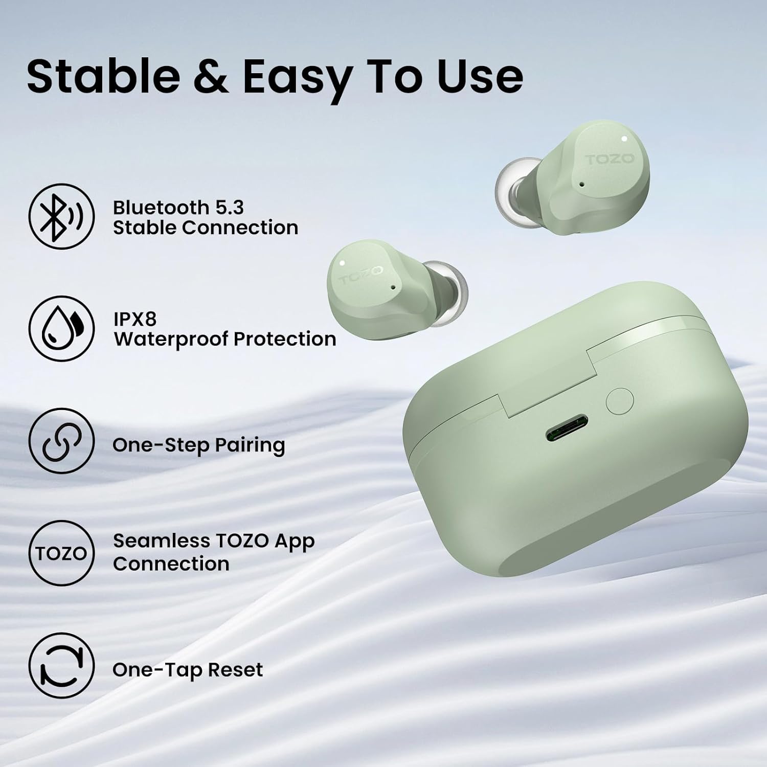 TOZO NC9 Hybrid Active Noise Cancelling Wireless Earbuds, 6 Mics ENC Clear Call, IPX8 Waterproof, in Ear Bluetooth 5.3 Headphones Stereo Bass Ear Buds 60H Playtime with LED Display 32 EQs via APP - Image 9