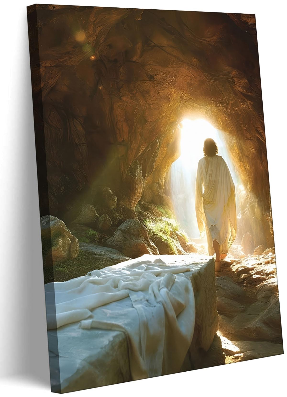 Jesus Canvas Wall Art Jesus Leaves the Tomb Wall Decor pictures Christian Resurrected Savior Leaves the Tomb Posters Prints for Church Home Bedroom living room Home Decortion 12inx16in Canvas