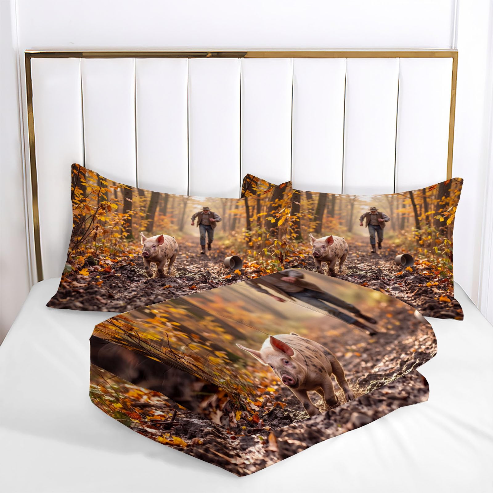 Orange Bettdecke 264X240 cm 4 Jahreszeiten, Waldfotografie Wende Steppdecke Waschbare | Herbstliche Charaktere Schwein Bettdecke Ohne Bezug, Schlafdecke Leicht Weiche Ganzjahresdecke