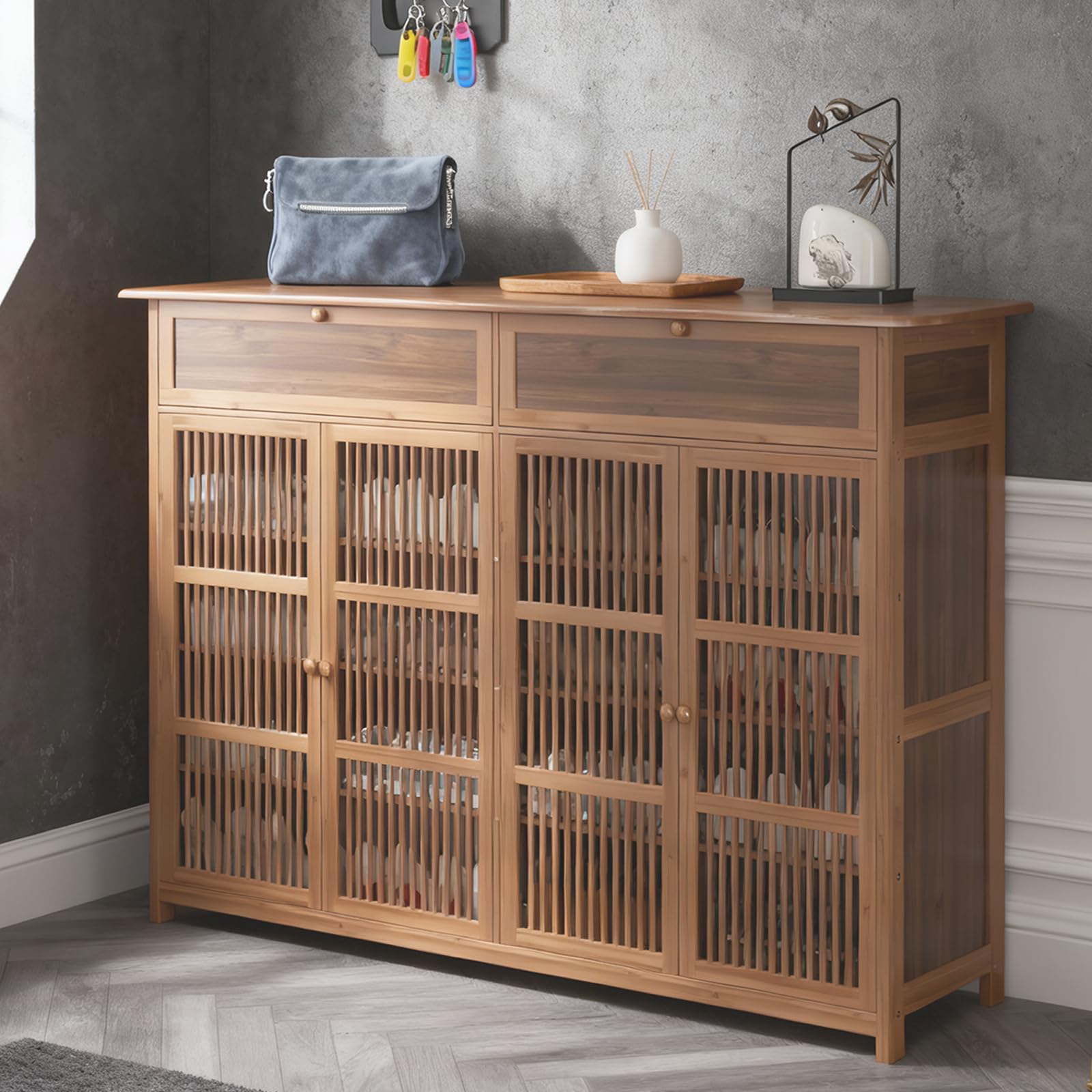 Meuble de rangement à chaussures en bambou, sur pied, avec tiroir, 130 x 35,1 x 99,1 cm, pour couloir, couloir, salon
