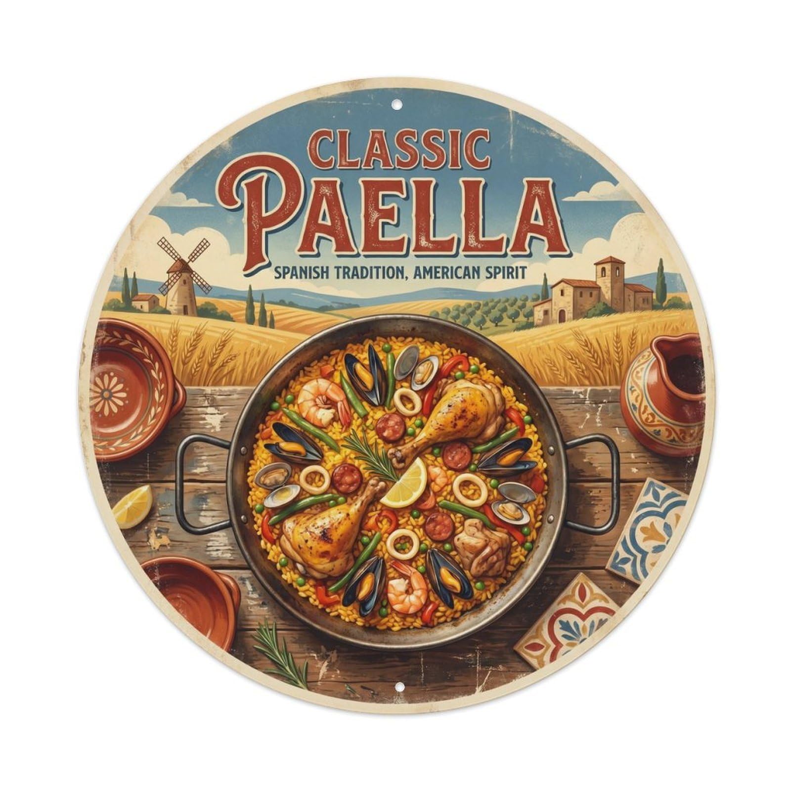 Paella Rice Dish Vintage Americana Mediterranean Metal Tin Sign