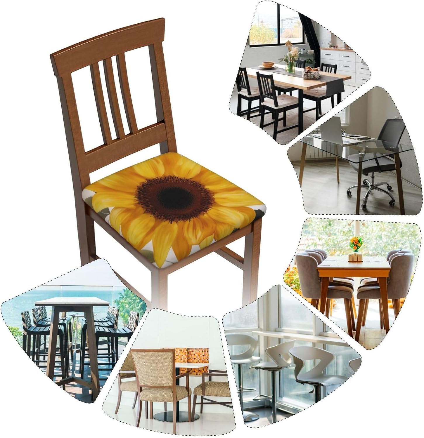 Fresh Sunflower Print Square Cushion Covers 6 Pcs Set Elastic Non-Slip Seat Cushion Slipcovers Pet Furniture Protectors for Chair, Sofa