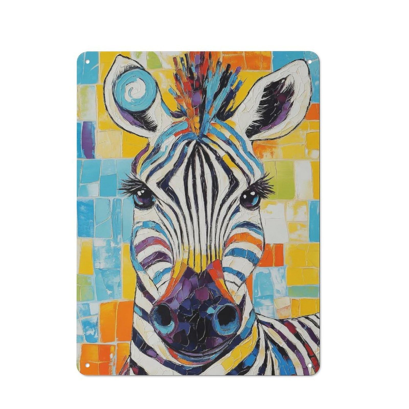 Vintage Metal Sign with Colorful Zebra Painting Design 40x30cm, Vintage Bar Wall Plaque for Cafe, Pub, Workshop Or Home Bar