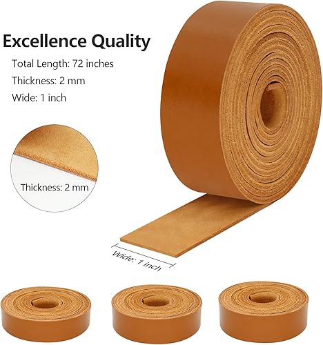Miniatura 2 de Tira de cuero de grano superior para manualidades, correas de cuero de 1 pulgada de ancho y 72 pulgadas de largo, 0.079 pulgadas de grosor, muy