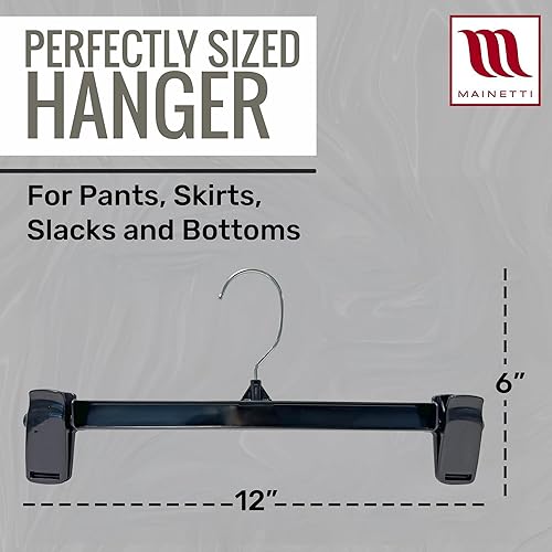 Miniatura 2 de Mainetti 6012 perchas de plástico negro reciclado, paquete de 50 con gancho de metal giratorio y plástico resistente, ideal para pantalones, faldas,