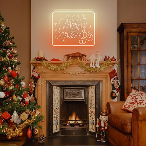 Miniatura 8 de BIOIWGY Letreros de neón con texto en inglés Merry Christmas para decoración de puerta de pared, luces de neón para puerta delantera al aire libre,