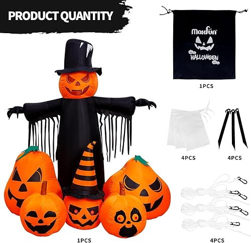 Miniatura 6 de Max Fun Decoraciones inflables de calabaza de Halloween de 7 pies con LED integrados inflables para decoraciones de Halloween, exteriores,