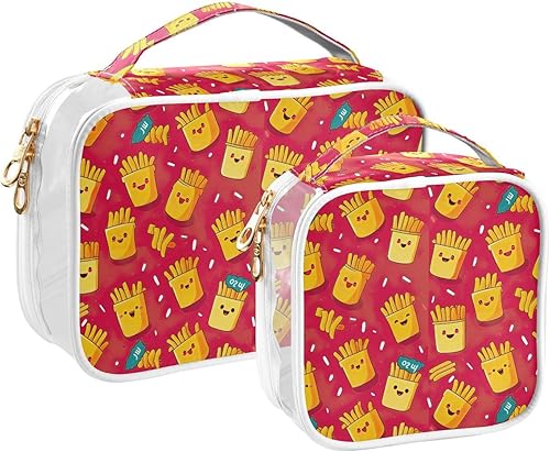 Kawaii French Fries Clear Toiletry Bag for Traveling,2 Pack Makeup Cosmetic Bag with Zipper,Travel Bag for Toiletries,Travel Essentials 21215078