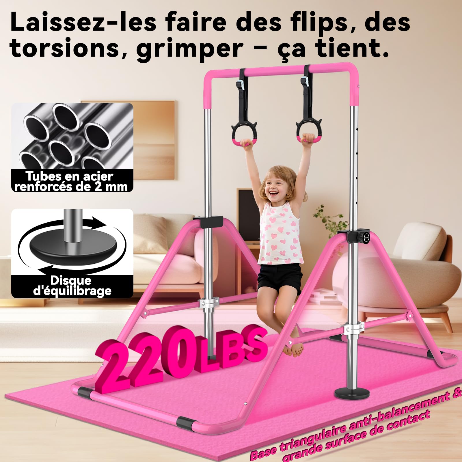 WATBKHE Barre de Gymnastique Pliable, Barre Horizontale avec Anneaux Tapis