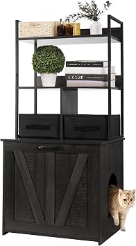 Dwanton Litter Box Enclosure with 2 Storage Shelves and 2 Drawers, 2-in-1 Hidden Cat Litter Box Enclosure Furniture with Shelf, Reversible Entrance, Washable Drawers, 50-Inch, Dark Grey