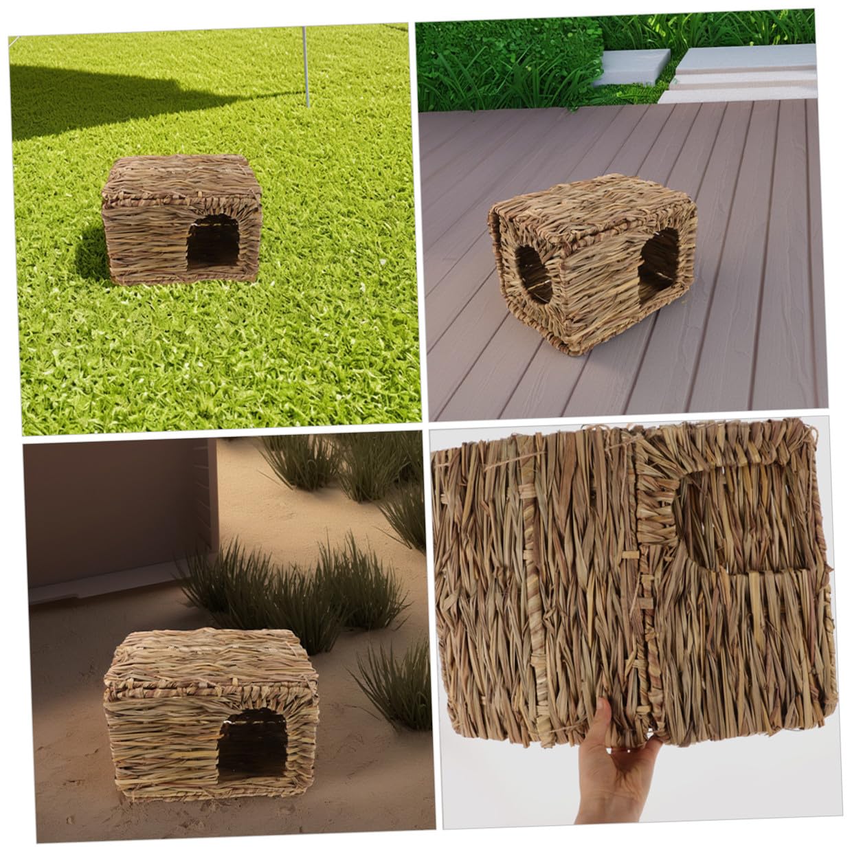 Homoyoyo 2 Stück Kleintierhaus Aus Gras Faltbares Kaninchenversteck Handgewebt Für Innen Außen Kleines Meerschweinchen Versteck