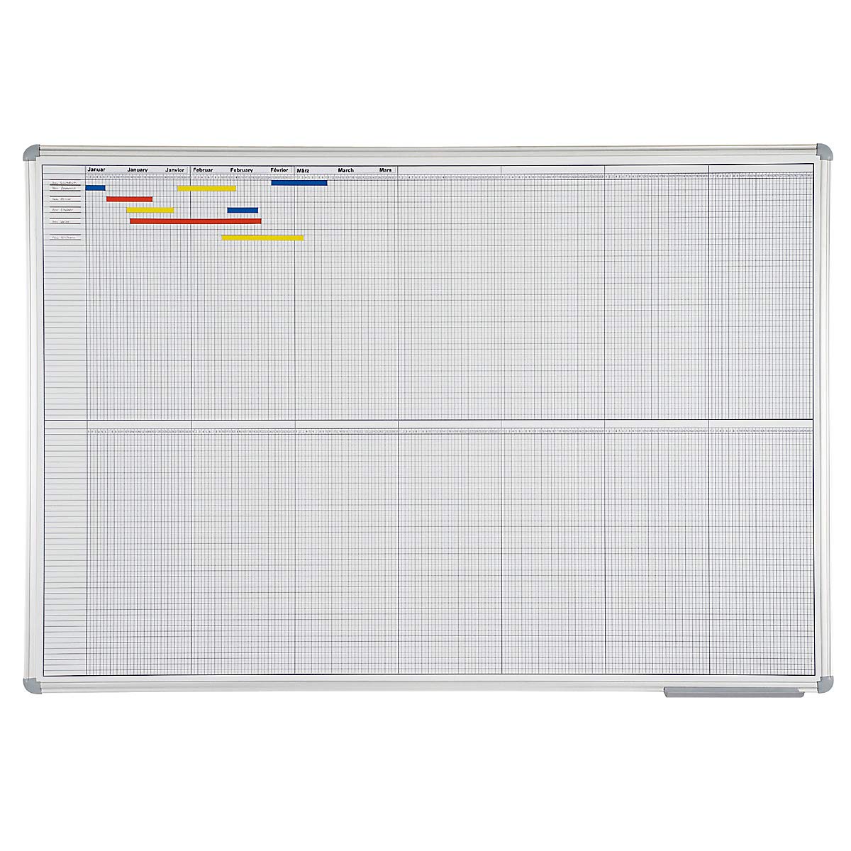 Maul Jahresplaner 90 x 60 cm, Whiteboard 12 Monate, Wochentageinteilung, Magnetisch, Alu-Rahmen 6496484