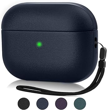 Amazon Com Upgrade Airpods Pro Case Cover Leather Texture Full Body Protective Case Cover For Apple Airpods Pro Wireless Charging And Front Led Visible Navy Blue Electronics