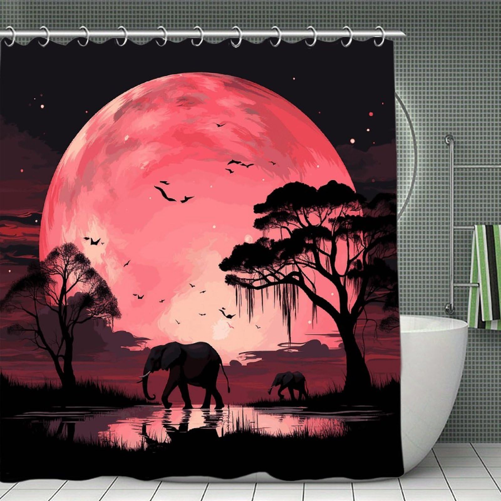 JTREHY Pink Moon Elephant Shower Curtain Heavy Duty Waterproof Shower Curtain Elegant Modern Farmhouse Country Ultra Thick Bath Curtains Machine Washable Showers Curtains 70.8"x70.8"