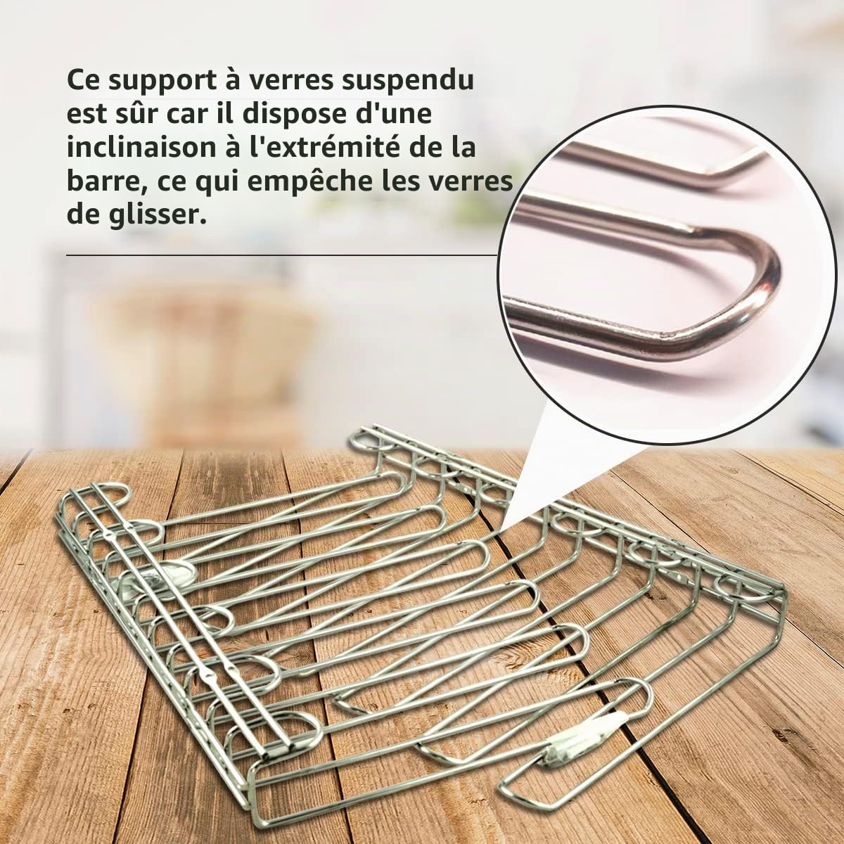 Hostelnovo - Lot de 2 crochets de verres pour plafond et mur - Support pour verres à vin suspendus idéal pour bar ou restaurant en acier inoxydable 18/8