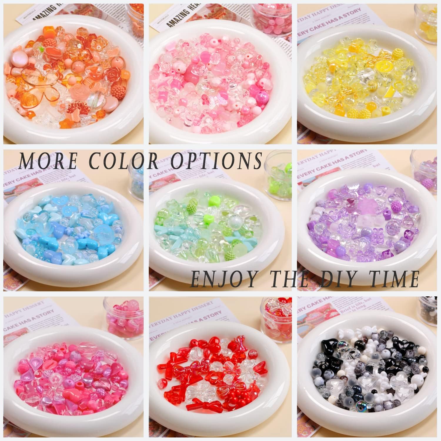 150g(170~230pcs) Aesthetic Acrylic Assorted Beads Cute Beads for Jewelry Making Kawaii Flower Heart Star Butterfly Bow Round Beads Bulk for Bracelets Making Necklaces DIY Crafts (Orange) - Image 4
