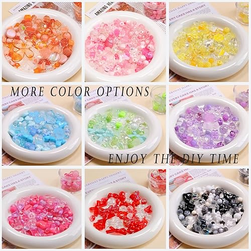 Miniatura 2 de Cuentas estéticas de acrílico surtidas de 5.29 oz (170  230 unidades) para hacer joyas, cuentas redondas kawaii, corazón, estrella, mariposa, lazo,