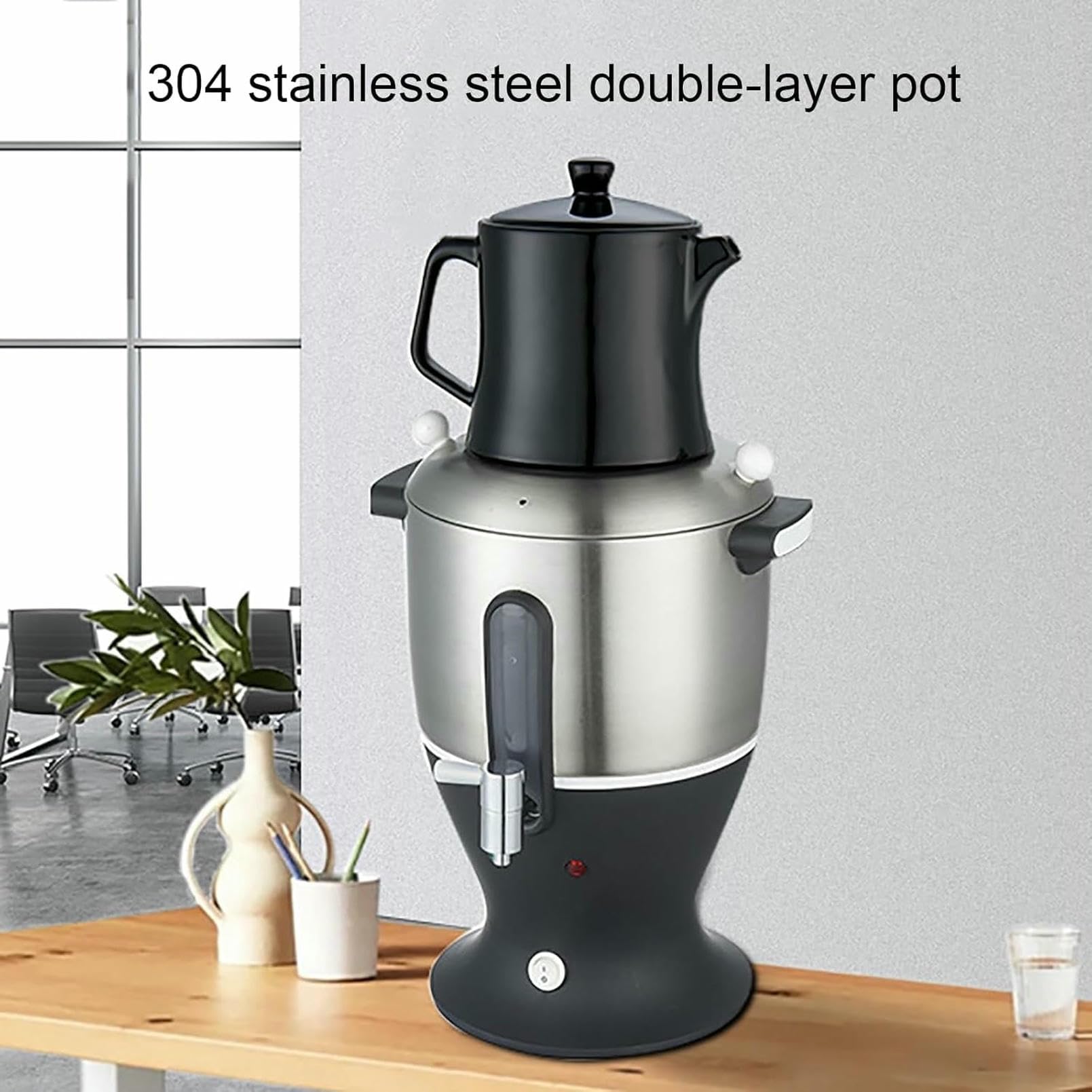Machine À Thé Électrique Samovar 1500 W, Bouilloire Double en Acier Inoxydable 6 L avec Infuseur, Fonction De Maintien Au Chaud, pour La Maison Et Le Bureau