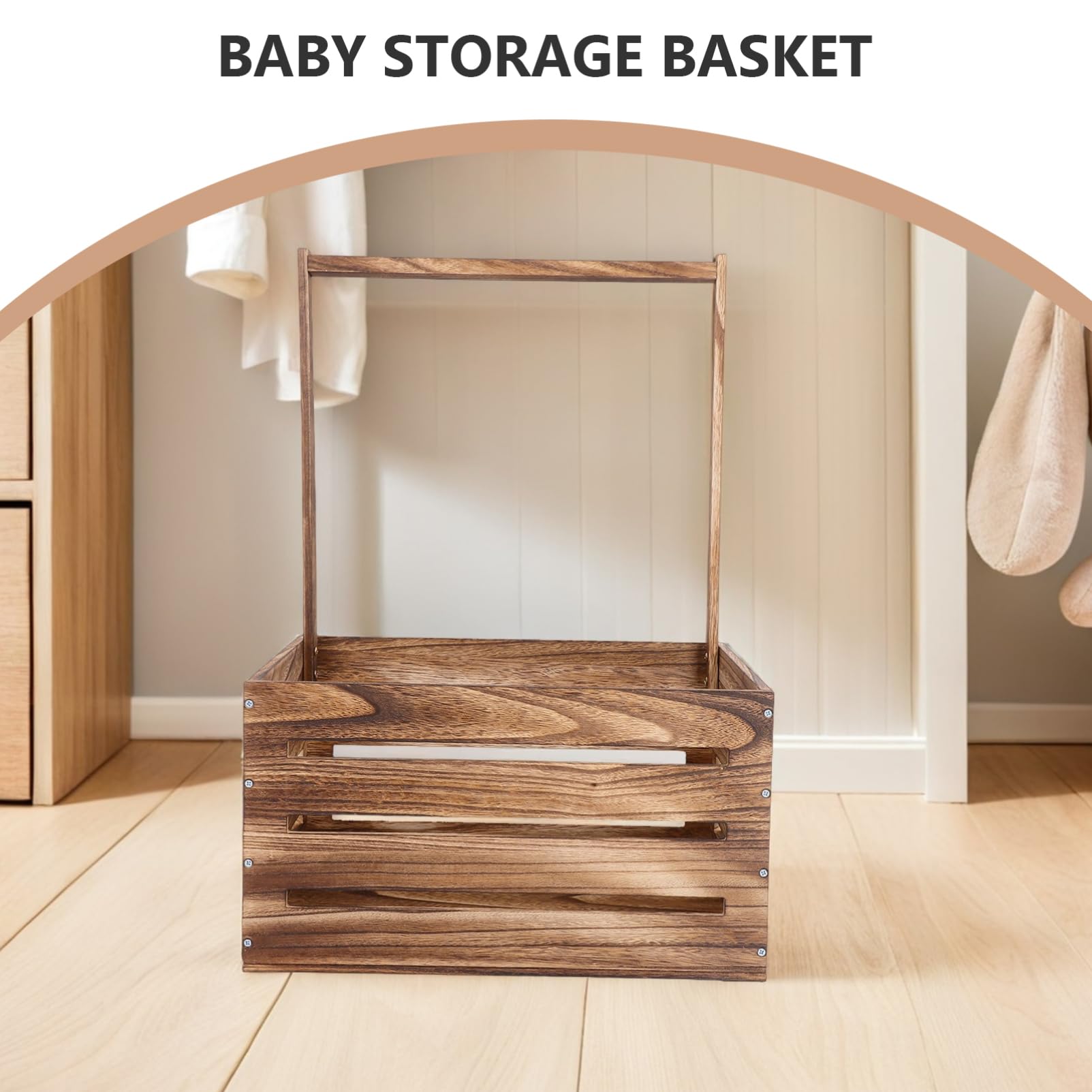 Cesta de Almacenamiento de Madera con Asa para Baby Shower