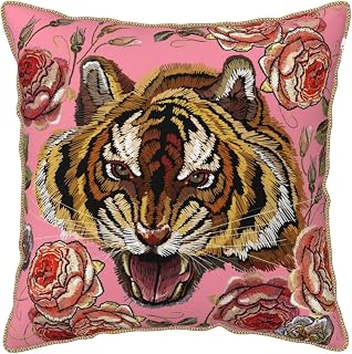 Txymbiocia Pink Tiger Floral Velvet Pillow Covers 18x18 Inch - Farmhouse Flower Animal Print Throw Pillows for Couch Sofa Bed Outdoor Decor
