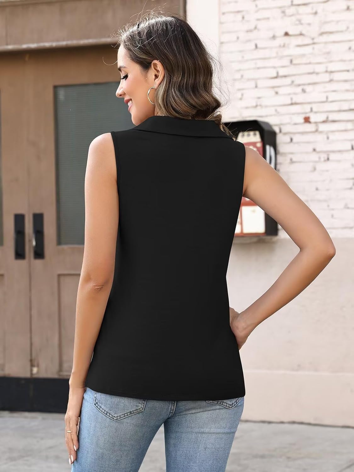 Women's V Neck Tank Tops Sleeveless Polo Shirts Henley Loose Fit Cute Summer Tees - Image 4