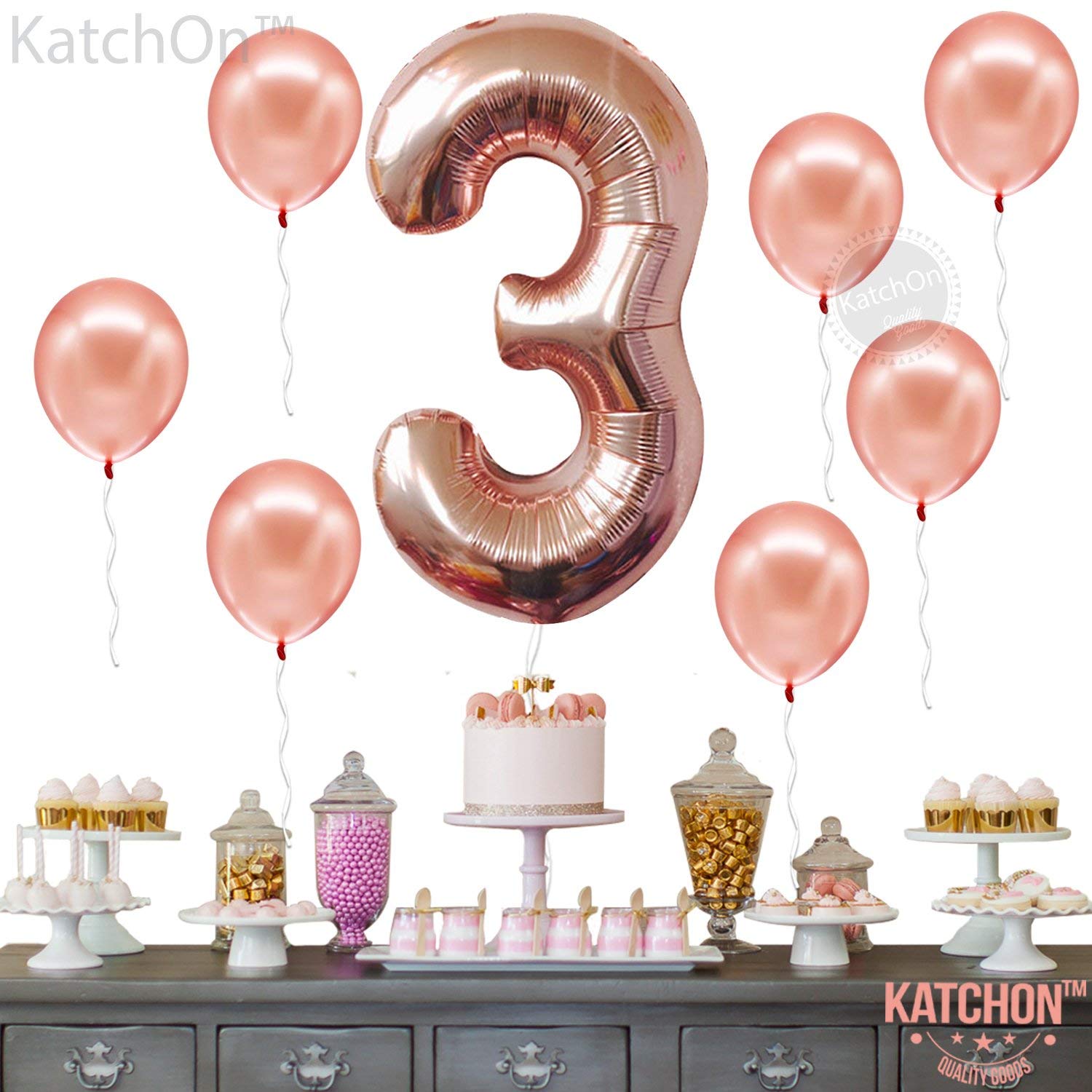 Buy Rose Gold 3 Balloon Number Set Large, 40 Inch Foil 3 Balloon