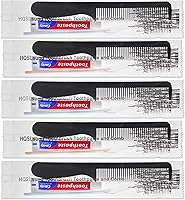 Vista 6 de 30 cepillos de dientes desechables con pasta de dientes y peine envueltos individualmente, 0.35 onzas de pasta de dientes, peine negro de 7