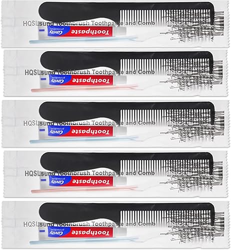 Miniatura 6 de 30 cepillos de dientes desechables con pasta de dientes y peine envueltos individualmente, 0.35 onzas de pasta de dientes, peine negro de 7
