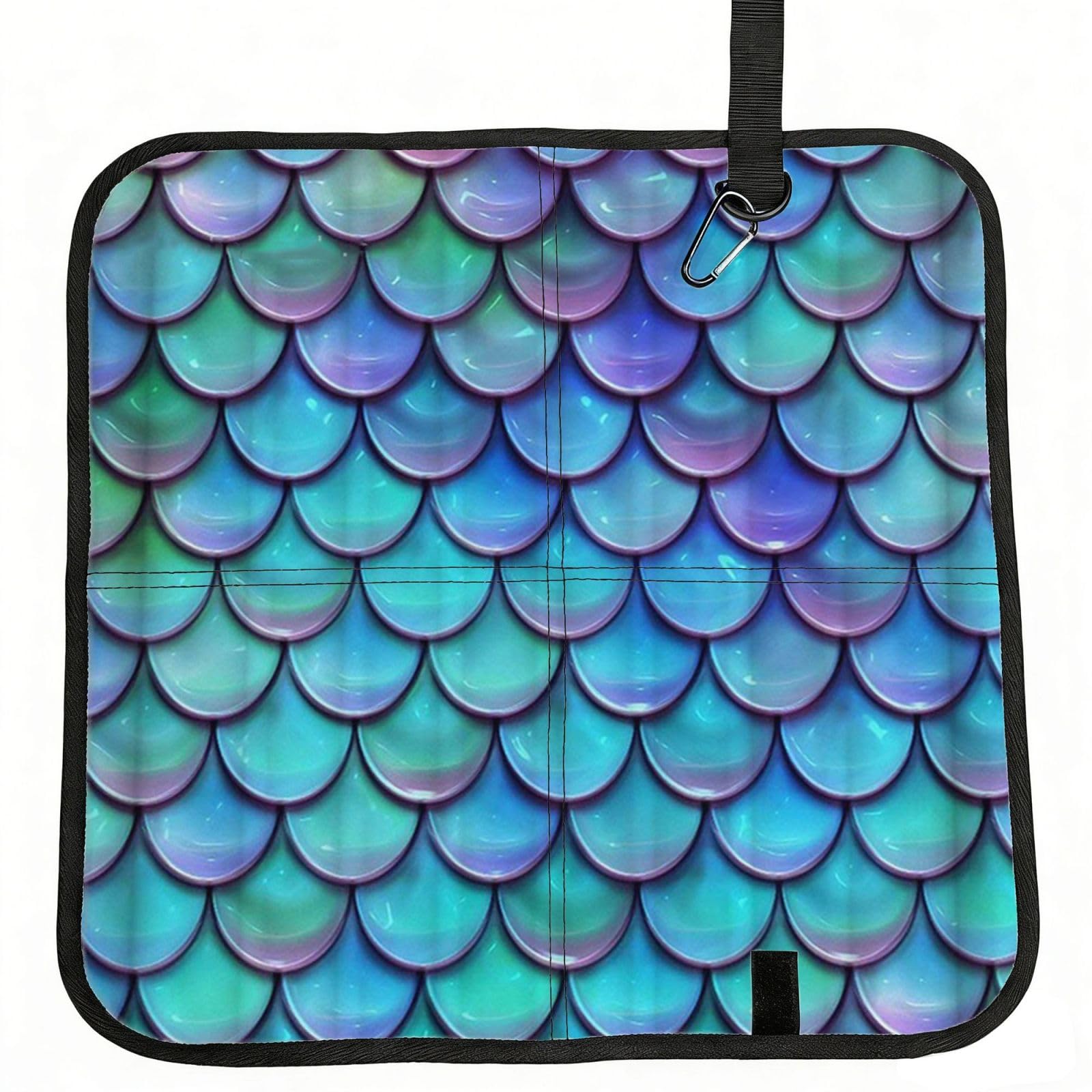 ERCgad Mermaid Teal Fish Print Foldable Seat Cushion Portable Chair Pad Lightweight Travel Outdoor Office Home