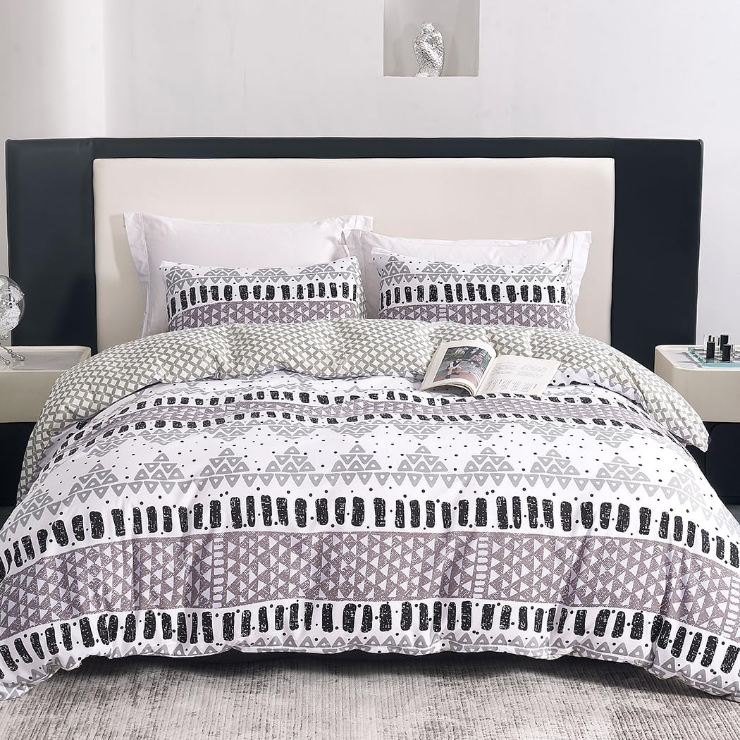 Lekesky Boho Duvet Cover King Size, Gray Stripe Comforter