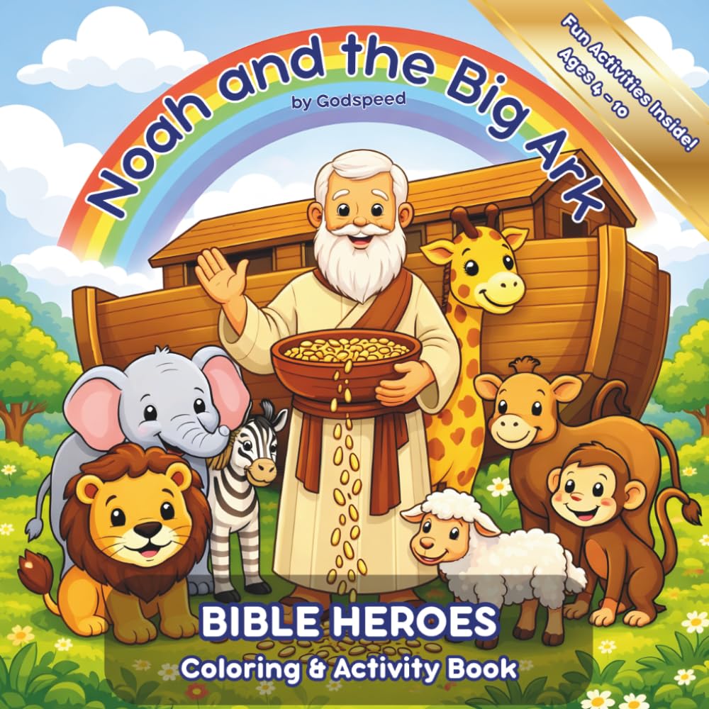Noah and the big Ark. Coloring Book for Kids: Fun Bible Story Activity Book with Animals, Mazes, Puzzles and More (Bible Heroes): Christian Coloring ... Stories, Animals and Creative Activities