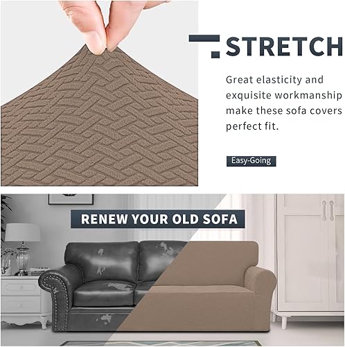 Miniatura 3 de Easy-Going Funda de sofá de jacquard elástico, suave y de 1 pieza, con espumas antideslizantes, protector de muebles lavable para niños, mascotas