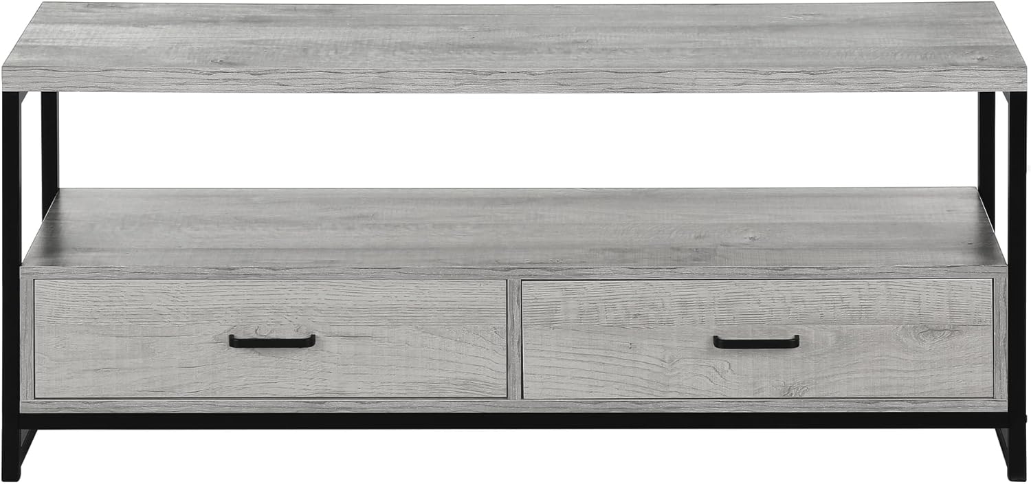 Monarch Specialties 2871 Tv Stand, 48 Inch, Console, Media Entertainment Center, Storage Drawers, Living Room, Bedroom, Laminate, Metal, Grey, Black Stand-48, 47.25" L x 15.5" W x 19.75" H