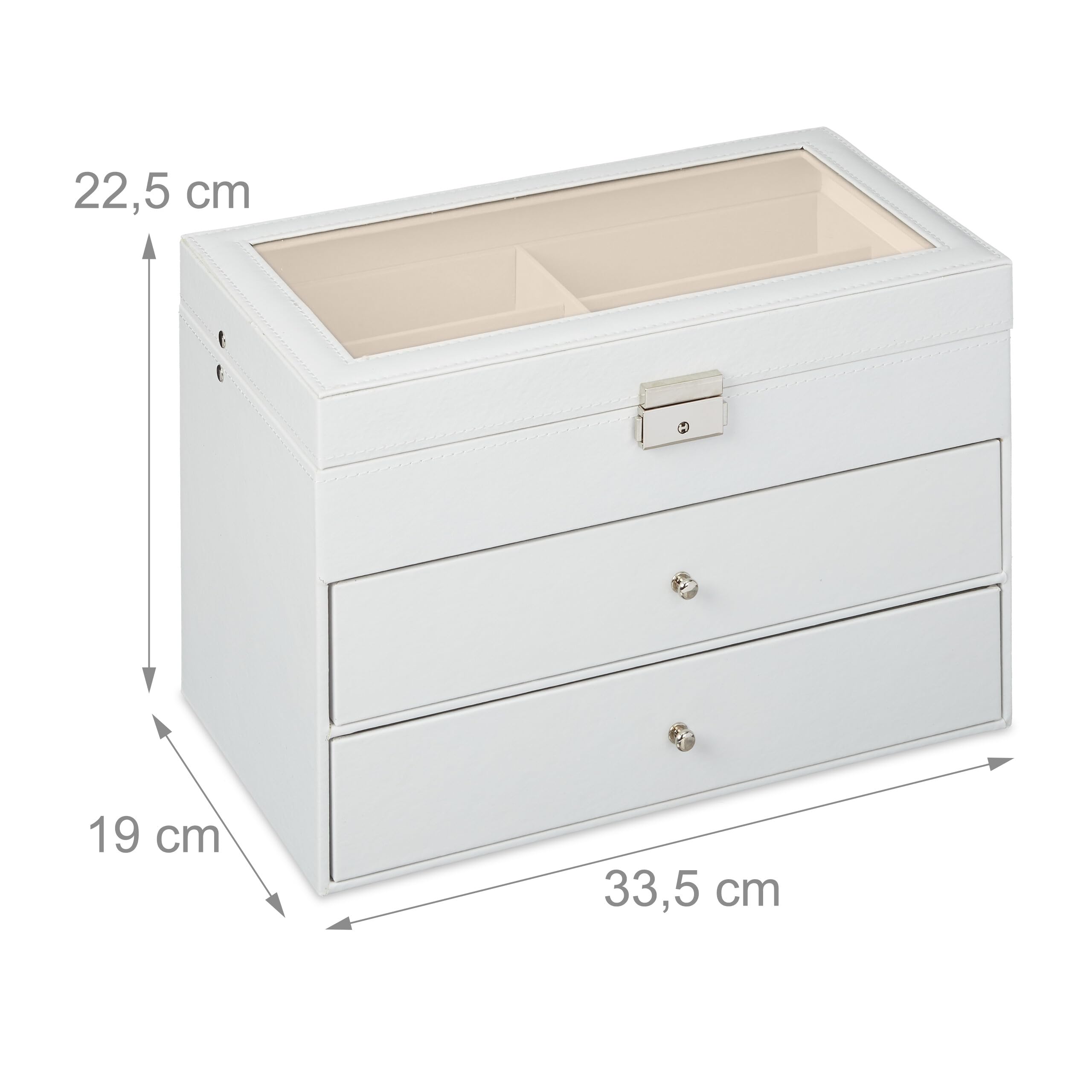 Relaxdays Porta Occhiali Multiplo, Scatola per 18 Paia, Espositore con Cassetti, HxLxP 22,5 x 33,5 x 19 cm, Bianco