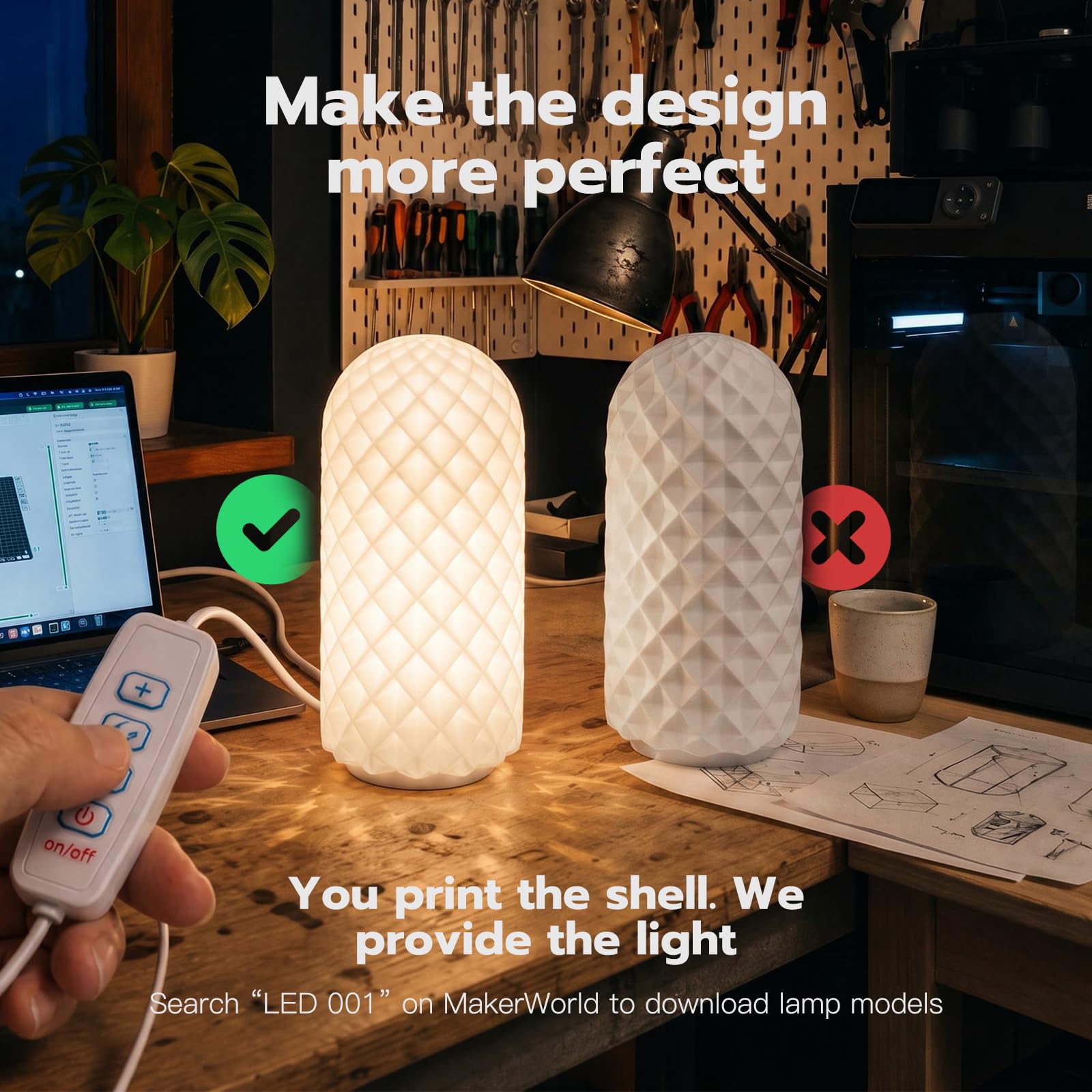 Lot de 12 lampes LED pour imprimante 3D 001 3 couleurs DIY Kit d'éclairage pour laboratoire Bambu