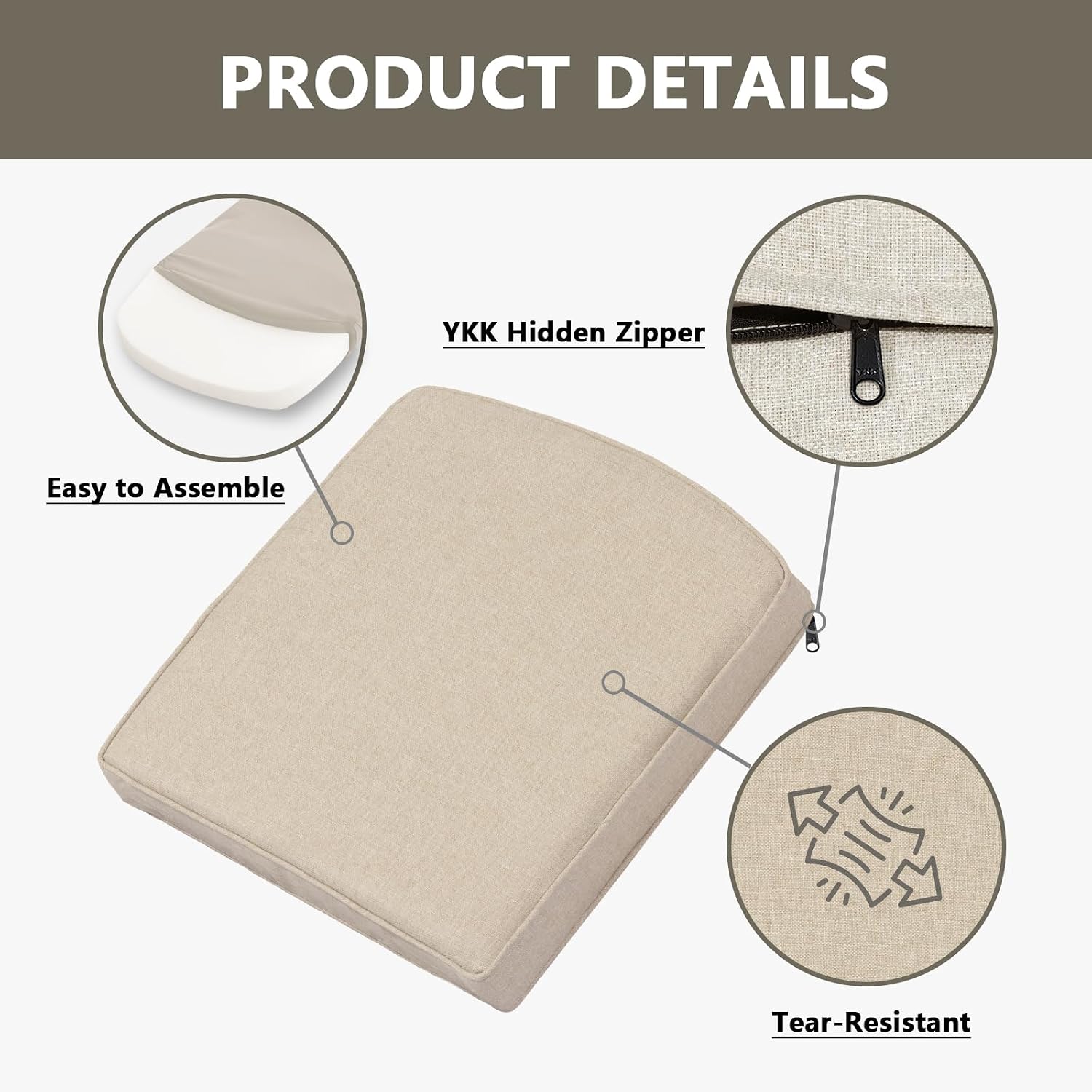 Goodgoods 20 x 20 Outdoor Chair Cushions Set of 4, 1000+ Hours Fade-Resistant & Water-Resistant Furniture Chair Cushions with 30D High-Resilience Foam for Dining Room, Patio Chair, Biscuit