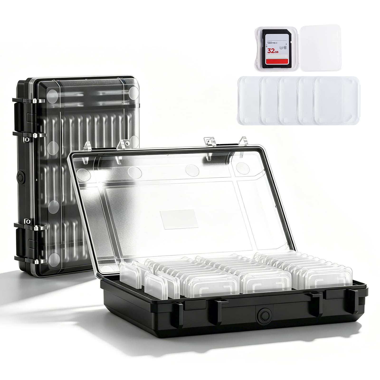 37-Slot Clear SD Card Holder, Water-Resistant Memory Card Case