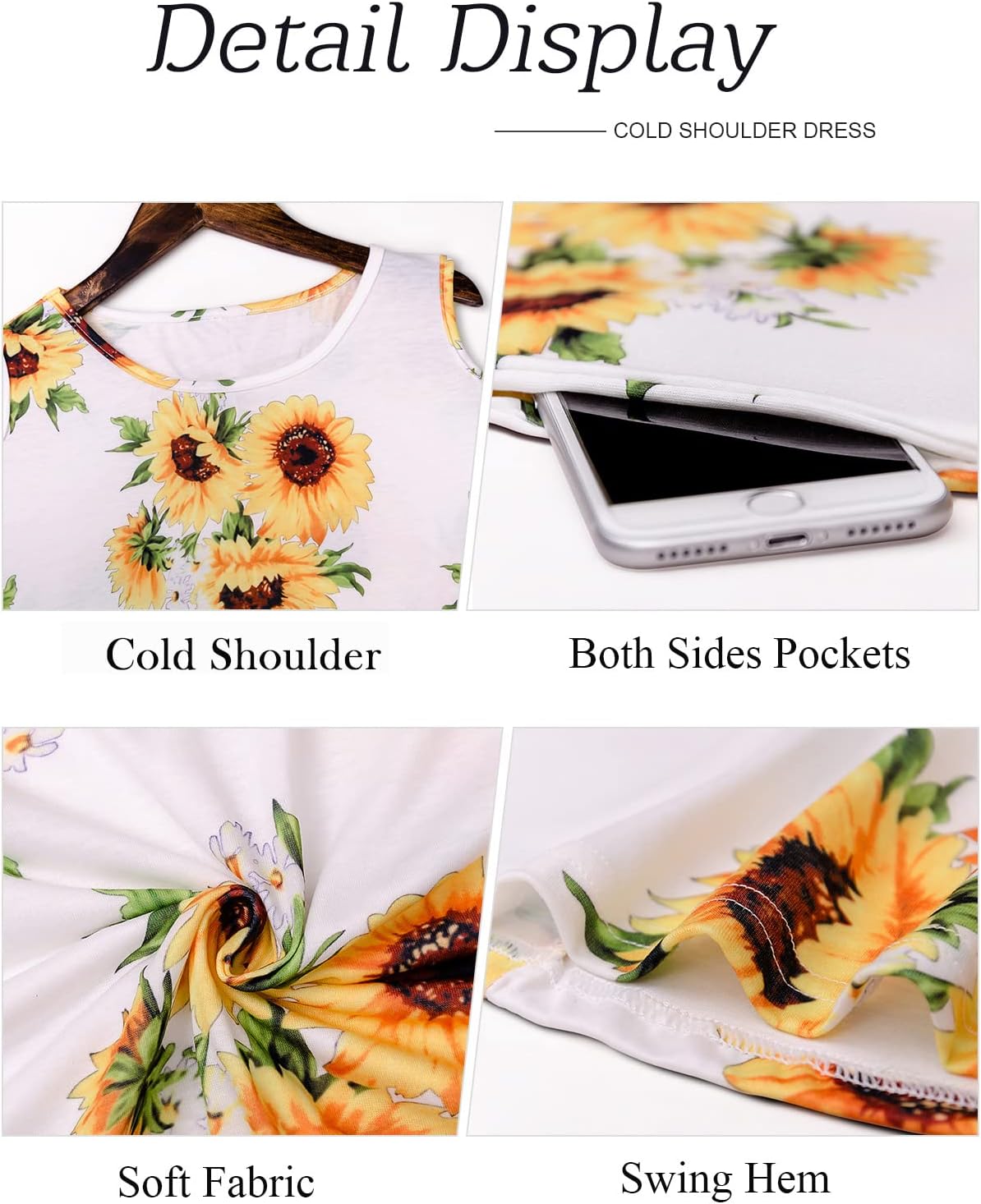 Misyula Style Womens Summer Cold Shoulder Floral Flowy T-Shirt Dress with Pockets - Image 4