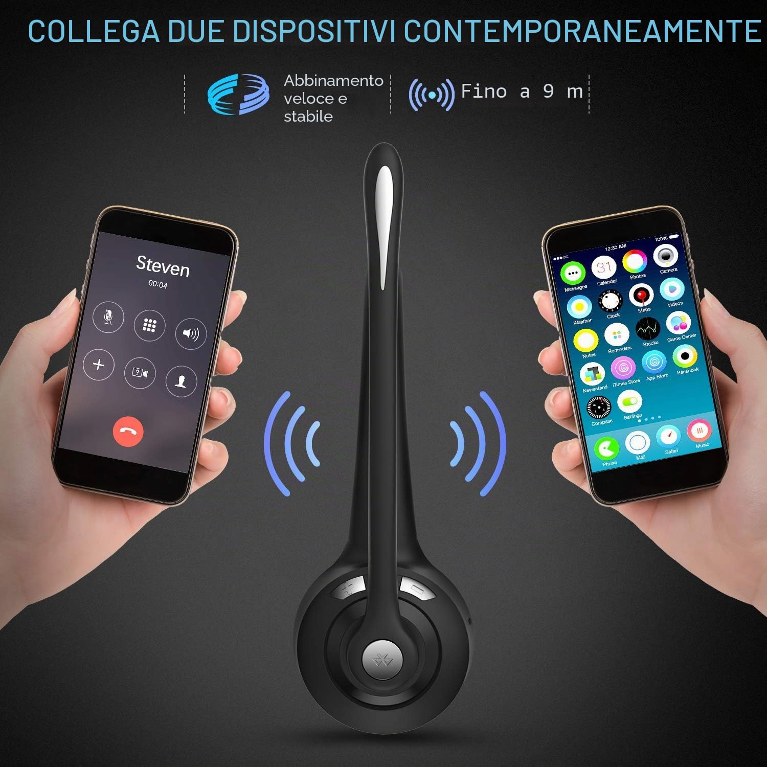 ShinePick Cuffie Bluetooth senza fili con microfono, cuffie on-ear con cancellazione intelligente del rumore, per camion, PC, ufficio, Skype, call center