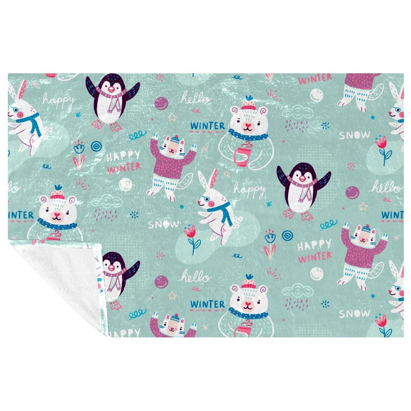 Couverture douce chaude imprimée pingouins lapins pour plage lit