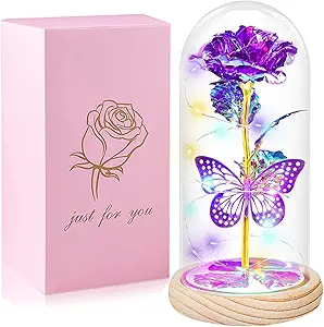 Valentines Day Rose Gifts for Her,Valentines Day Flowers Gifts for Mom Women Girlfriend,Birthday Gifts for Women,Valentines Gifts for Wife,Purple Butterfly Rose Gifts for Valentine's Day Anniversary