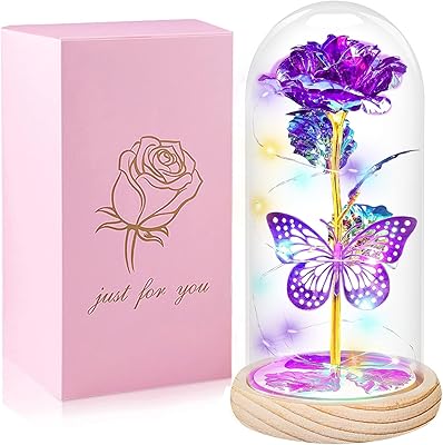 Valentines Day Rose Gifts for Her,Valentines Day Flowers Gifts for Mom Women Girlfriend,Birthday Gifts for Women,Valentines Gifts for Wife,Purple Butterfly Rose Gifts for Valentine's Day Anniversary