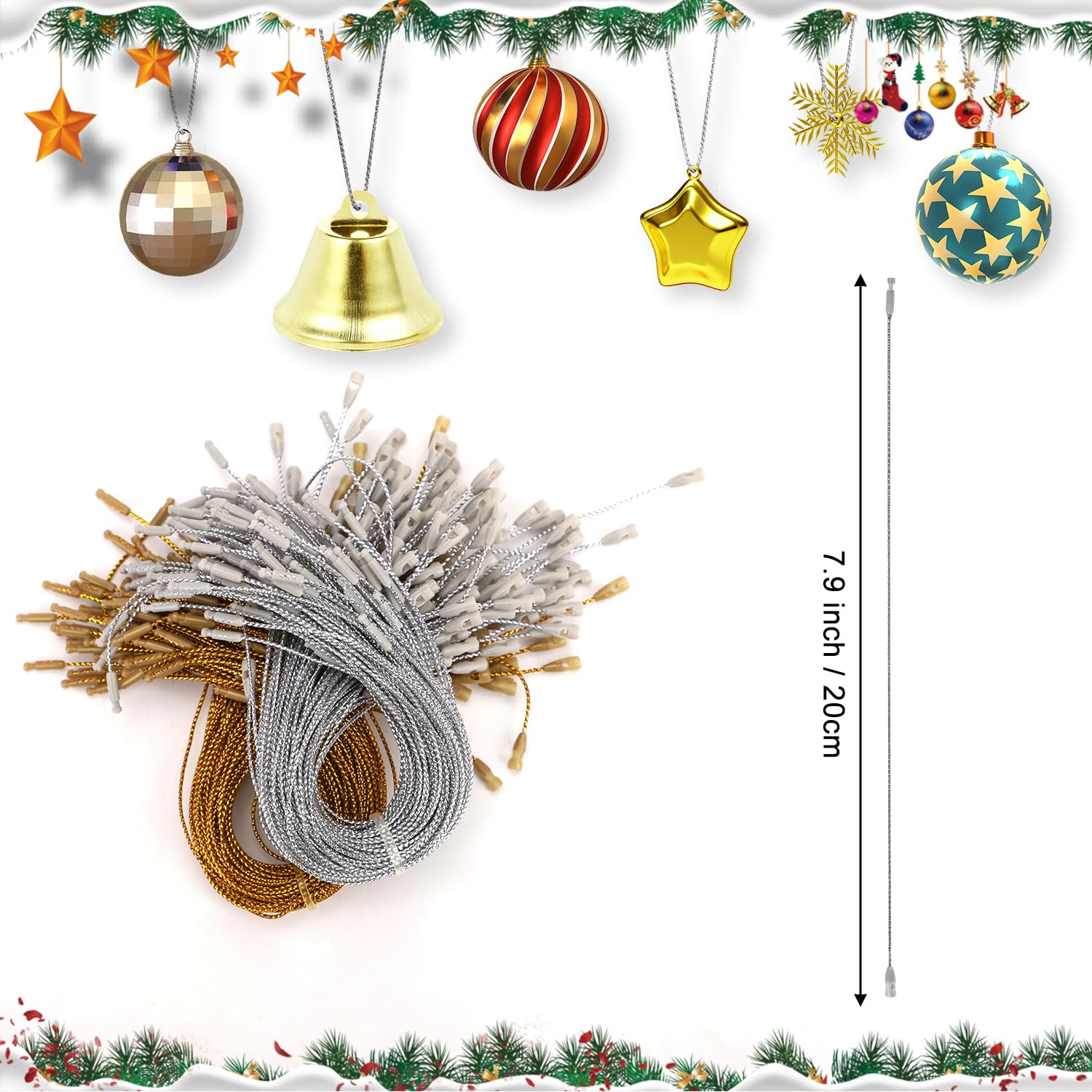 200 Cordes à Pression Pour Décorations Noël - Or Et Argent, Longueur 20 Cm, Réutilisables - 7