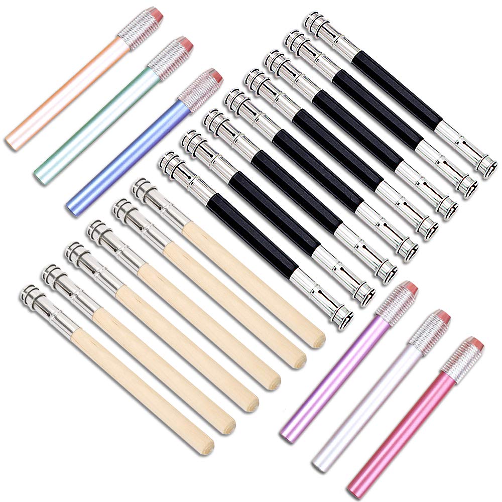 FULANDL 20pc Pencil Extenders, Dual Head Pencil Lengthener with Wooden Handle & Aluminum Assorted Colors, Adjustable School Office Art Write Tool
