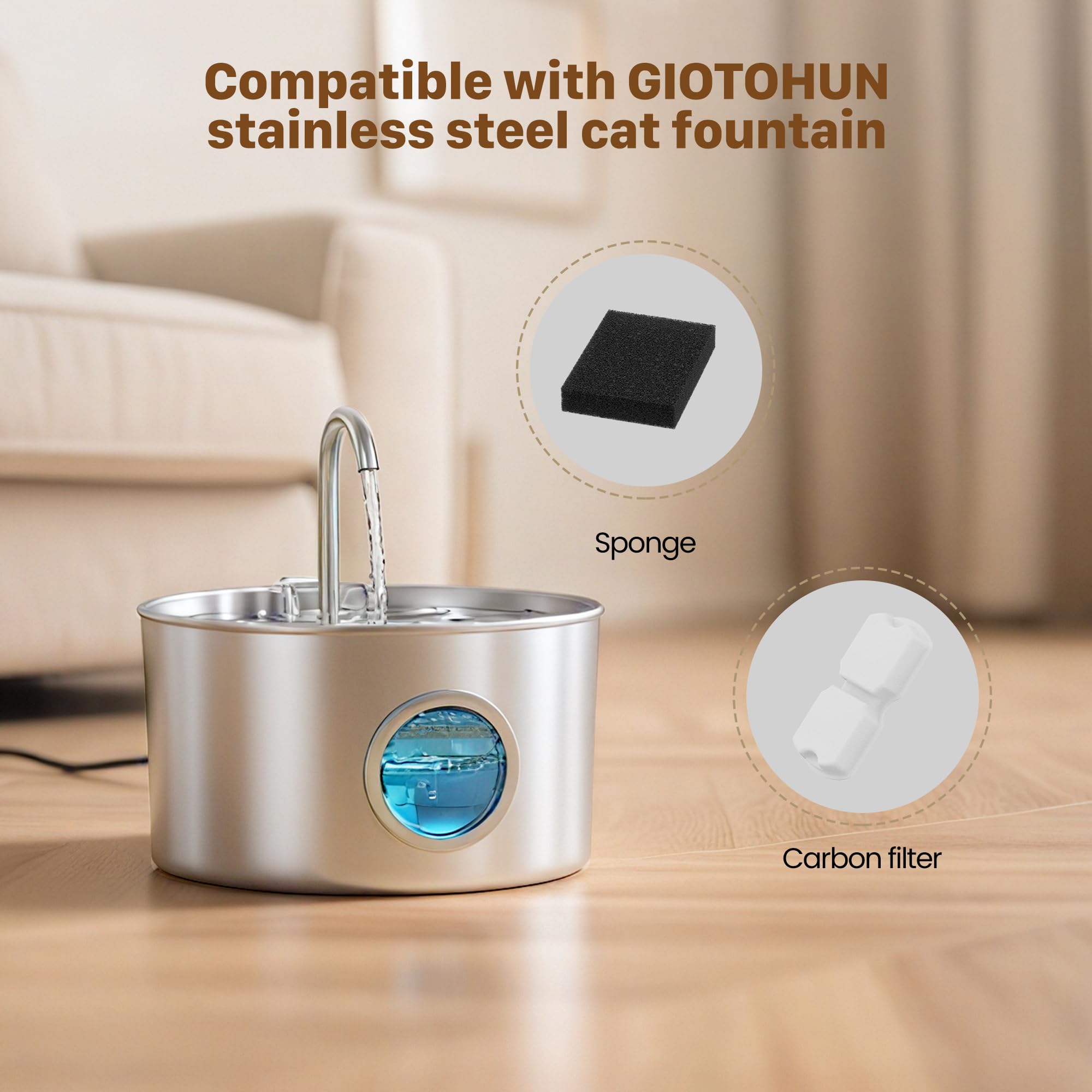 Fontanella per Gatti 12 Filtro: 6 Filtri a Carbone + 6 Filtri in Schiuma - Filtrazione Multipla - Esaltazione del Gusto - Adatto per GIOTOHUN Fontana per Gatti Acciaio Inox