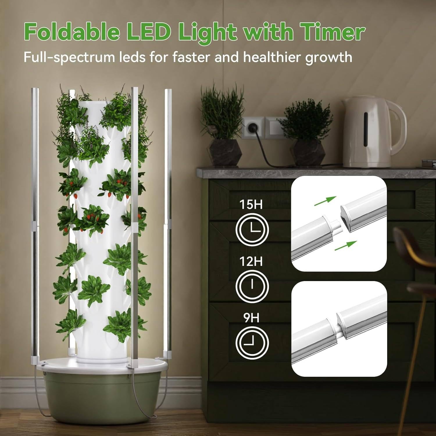 Sistemas de Cultivo hidropónico, Kits y Sistemas de Cultivo hidropónico, Torre hidropónica con luz LED de Cultivo, con Bomba hidratante, Adaptador, macetas de Red, para Hierba,7-Layer