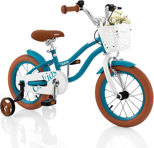 Miniatura 1 de Olakids Bicicleta para niños, 12, 14, 16, 18 pulgadas, bicicleta para niños pequeños con ruedas de entrenamiento, cesta de seguridad, manillar de