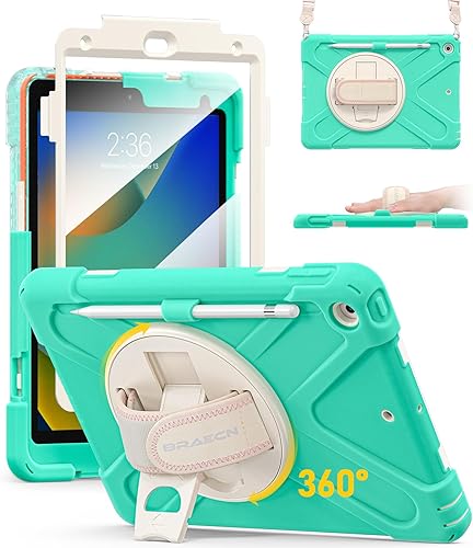 Miniatura 153 de BRAECN Funda para iPad de 9ª/8ª/7ª generación, resistente a prueba de golpes con protector de pantalla, soporte para lápices, soporte para tapa